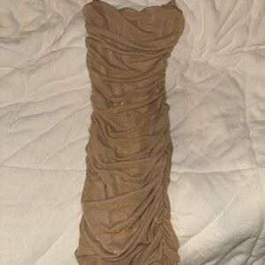 Ohpolly Gold sparkly ruched midi dress